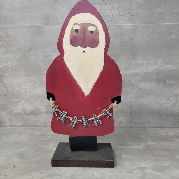 Vintage Hand Painted Santa Clause Wood Figure Folksy Standing Holiday Folk Art - Picture 1 of 10